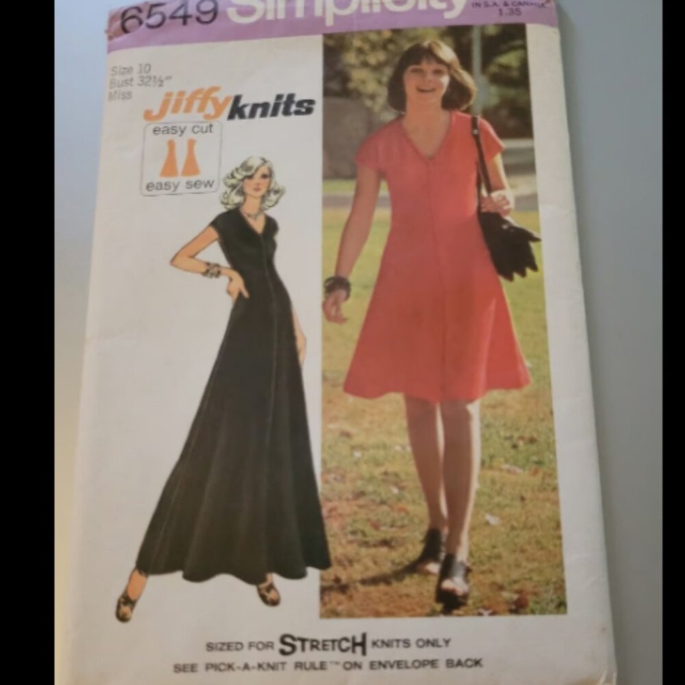 Vintage Simplicity 6549 Jiffy Knit Long or Short Dress Misses 10